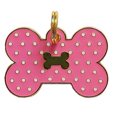 Placa de Identificación Hueso Rosado con Puntos – Estilo y Seguridad